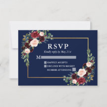Eleganter Burgundy Blues Wedding Blue Gold Frame