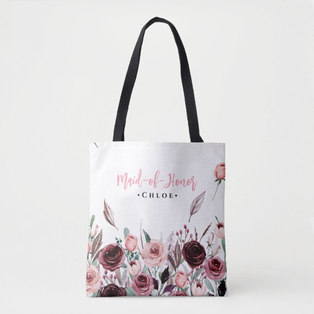 Eleganter Burgundy Blume Trauzeugin Individuelle N Tasche (Vorderseite)