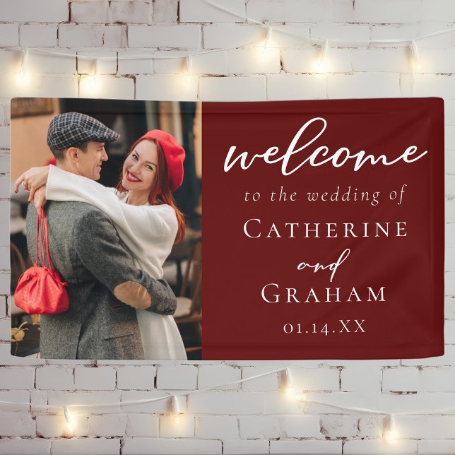 Eleganter Burgundy Couple Foto Abend Wedding Banner (Von Creator hochgeladen)