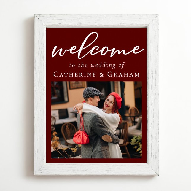 Eleganter Burgundy Couple Foto Abend Wedding Poster (Von Creator hochgeladen)