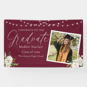 Eleganter Burgundy Foto Floral Abschluss Banner