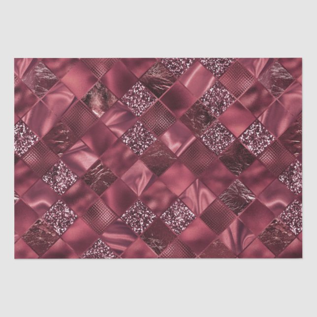 Eleganter Burgundy Glitzer Diamond Lattice Muster Seidenpapier (Vorderseite)