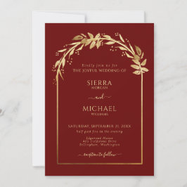 Eleganter Burgundy Golden Foliage Wedding Arch Einladung