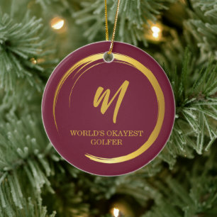Eleganter Burgundy Monogram Golf Keramik Ornament