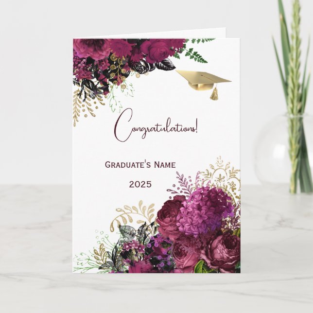 Eleganter Burgundy Personalisierter Abschluss Karte (Vorderseite)