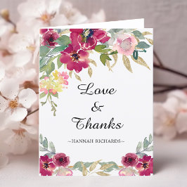Eleganter Burgundy Pink Gold Floral Geburtstag Dankeskarte