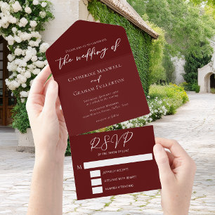 Eleganter Burgundy Typografy Abend Wedding All In One Einladung