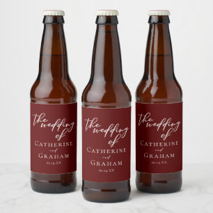 Eleganter Burgundy Typografy Abend Wedding Bierflaschenetikett