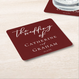 Eleganter Burgundy Typografy Abend Wedding Rechteckiger Pappuntersetzer