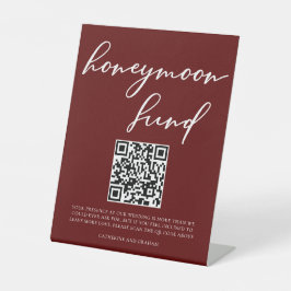 Eleganter Burgundy Wedding Honeymoon Fund QR Code Sockelschild