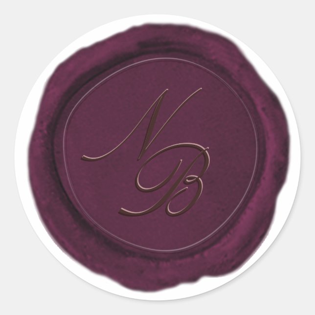 Eleganter Burgundy Wine Wax Siegel Monogram Sticke Runder Aufkleber (Vorderseite)