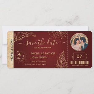Eleganter Burgundy World Save the Date Boarding Pa Einladung