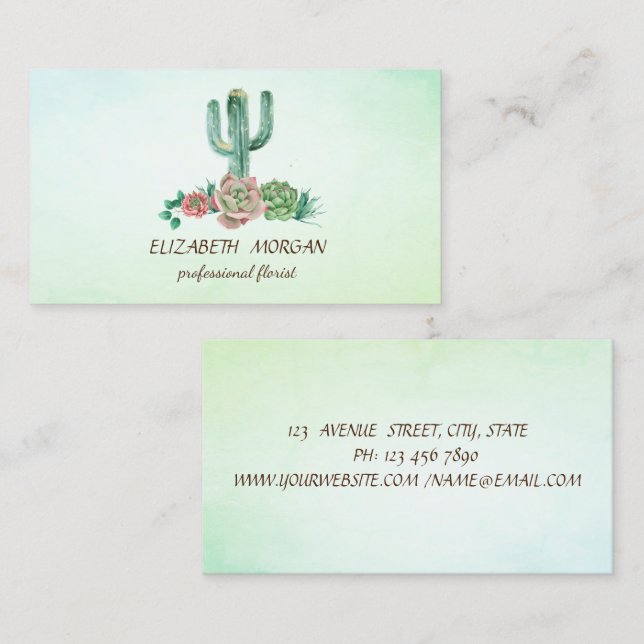 Eleganter Cactus succulent Green Florist Visitenkarte (Vorne/Hinten)