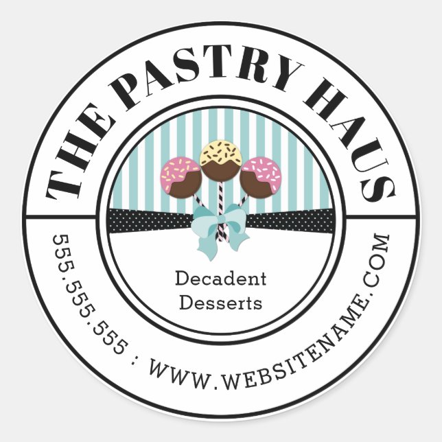 Eleganter Cake Pops Kurveller Text Runder Aufkleber (Vorderseite)