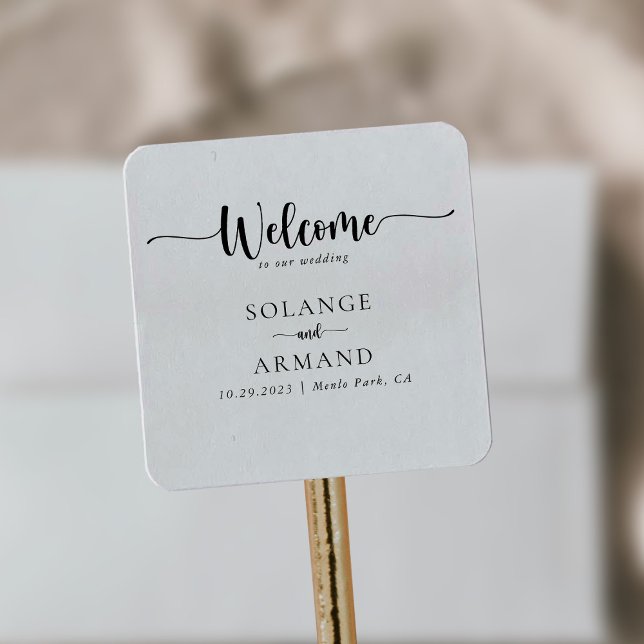 Eleganter Calligrafy Classic Wedding Welcome Quadratischer Aufkleber (Von Creator hochgeladen)