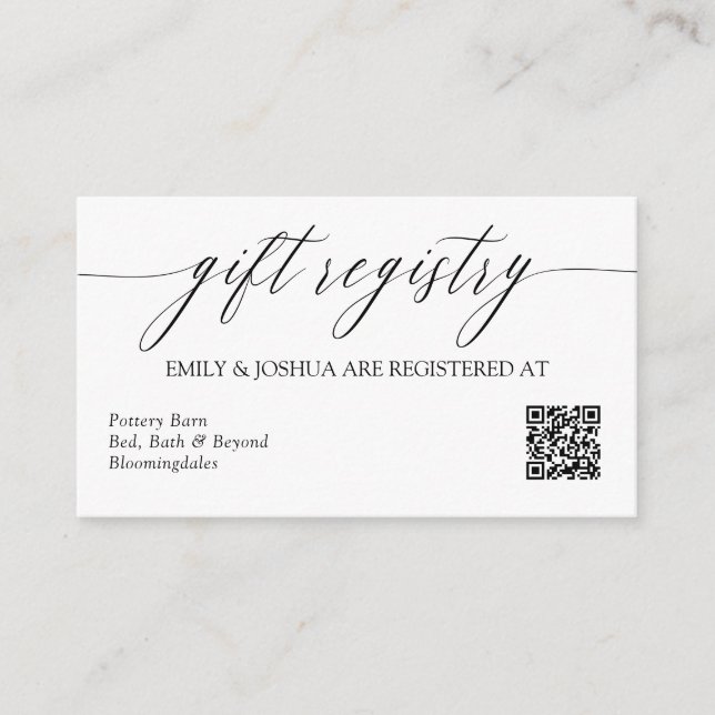 Eleganter Calligrafy Gift Registry QR Code Begleitkarte (Vorderseite)