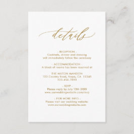 Eleganter Calligrafy Gold Wedding Details QR Code Begleitkarte
