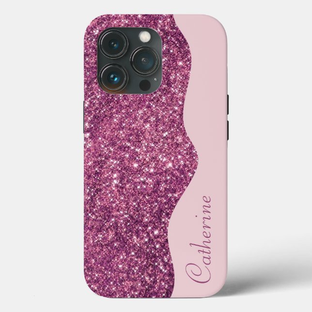 Eleganter Calligrafy Lila Tropfen Glitzer Custom Case-Mate iPhone Hülle (Rückseite)
