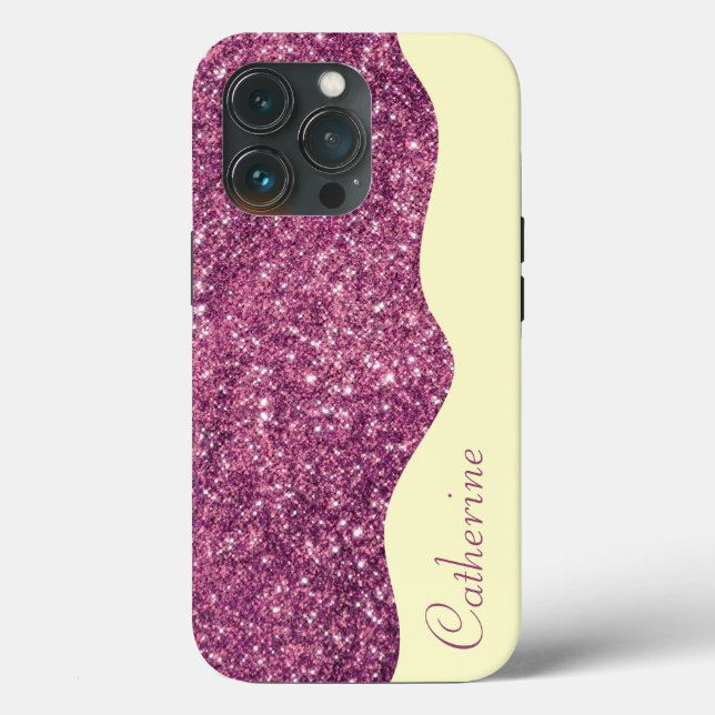 Eleganter Calligrafy Lila Tropfen Glitzer Custom Case-Mate iPhone Hülle (Rückseite)