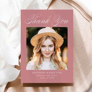 Eleganter Calligraphy Dusty Rose Foto Abschluss Dankeskarte