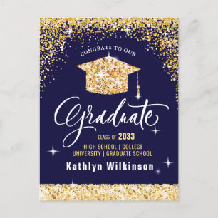 Eleganter Calligraphy Gold Glitzer Abschluss Ankündigungspostkarte