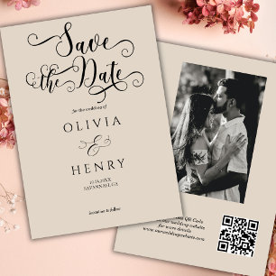 Eleganter Calligraphy Script-Foto QR-Code Save The Date