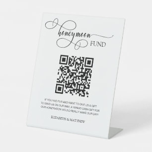 Eleganter Calligraphy Script Honeymoon Fund QR Cod Sockelschild