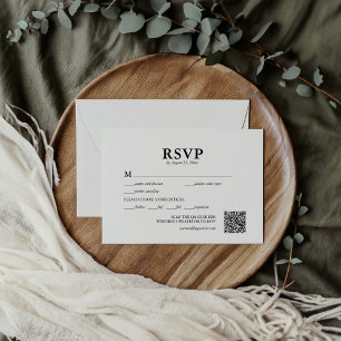 Eleganter Callligrafy Black and White QR Code RSVP Karte