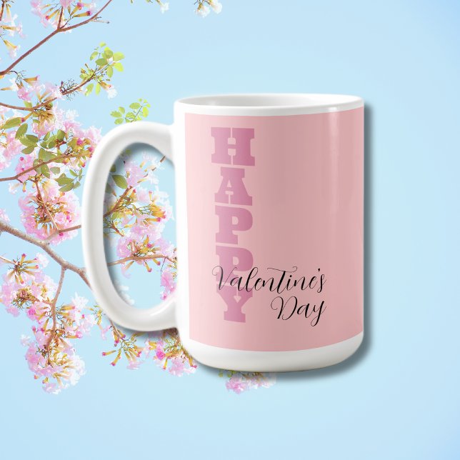 Eleganter Candy Pink und Black Happy Valentines Da Kaffeetasse (Von Creator hochgeladen)