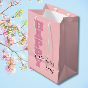 Eleganter Candy Pink und Black Happy Valentines Da Mittlere Geschenktüte