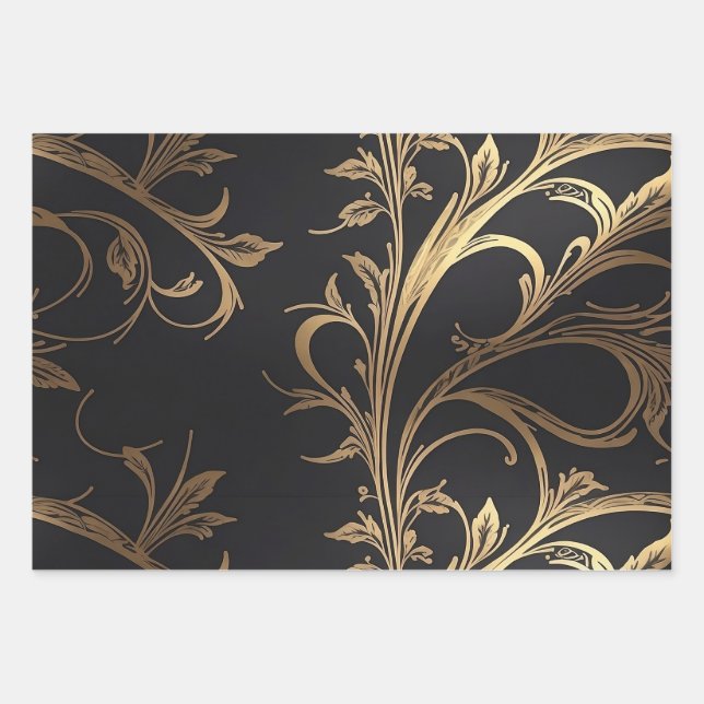 Eleganter Celebration Black mit Goldrausch Akzent Geschenkpapier Set (Vorderseite 2)