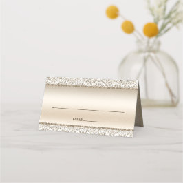 Eleganter Champagne Damask Glitzer Hochzeit Platzkarte