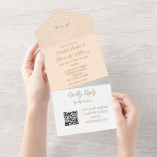 Eleganter Champagne Ivory Script Moderner UAWG QR  All In One Einladung
