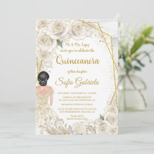Eleganter Champagner-Blumen-Vintage-Gold-Quinceañe Einladung