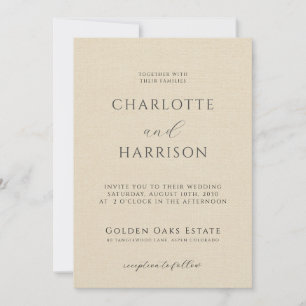 Eleganter Champagner Embossed Linen Minimale Hochz Einladung