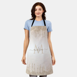 Eleganter Champagner-Glitzer Dripping Girly Monogr Schürze