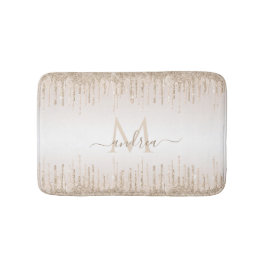 Eleganter Champagner-Glitzer Dripping Monogram & N Badematte