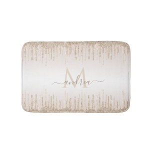 Eleganter Champagner-Glitzer Dripping Monogram & N Badematte
