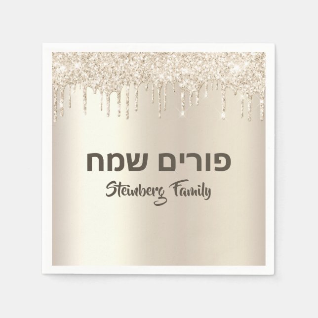 Eleganter Champagner Glitzer Dripping Purim Sameac Serviette (Vorderseite)
