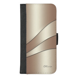 Eleganter Champagner Shimmer Waves Muster mit Name iPhone 8/7 Plus Geldbeutel-Hülle