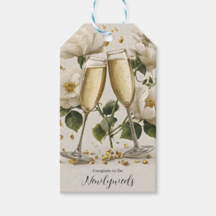Eleganter Champagner Toast mit weißen Rosen Geschenkanhänger
