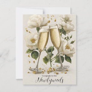 Eleganter Champagner Toast mit weißen Rosen Postkarte