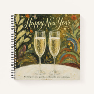 Eleganter Champagner-Tost Volkskunst Frohes Neues Notizbuch