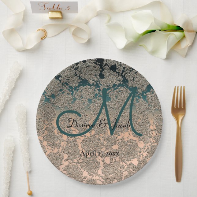 Eleganter Champagner und Aquamarines Hochzeitstil Pappteller (Hochzeit)