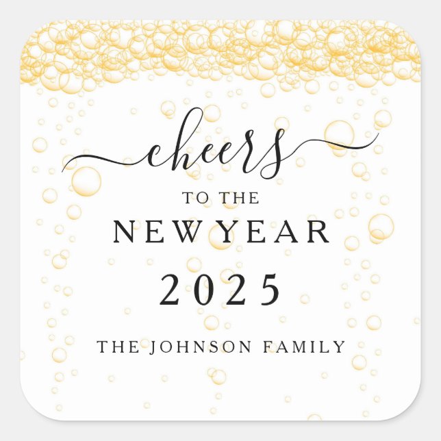 Eleganter Champagner zum Silvesterabend 2025 Quadratischer Aufkleber (Vorderseite)