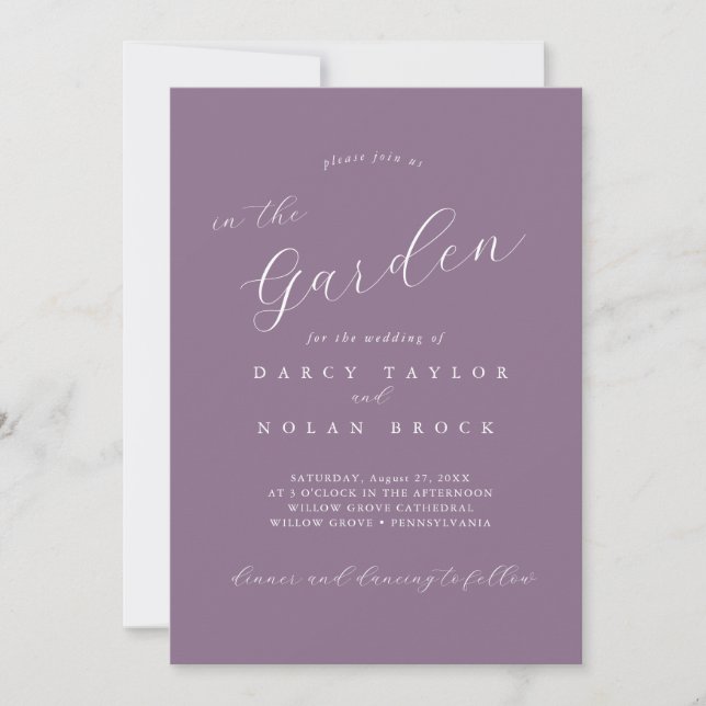 Eleganter Charm Lila Garden Hochzeit Einladungen (Vorderseite)