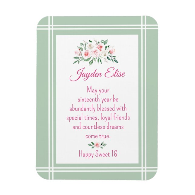 Eleganter Charme. Personalisiert Sweet 16-Karten-M Magnet (Vertikal)
