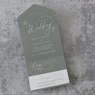 Eleganter Charme RSVP Dunkelgrüne Hochzeit All In One Einladung