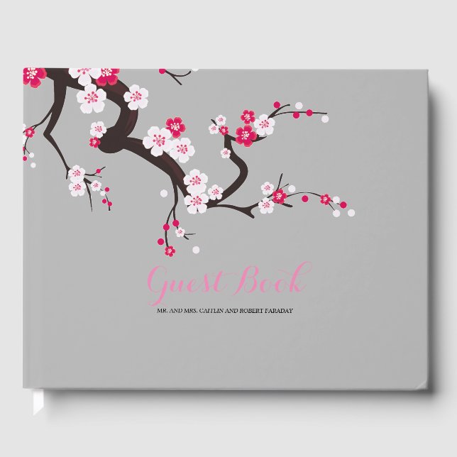 Eleganter Cherry Blossom Rosa Blumengast Gästebuch (Vorderseite)