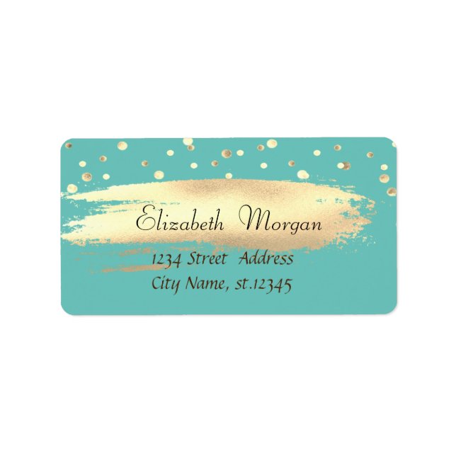 Eleganter Chic Aquamarin, Gold Confetti, Brush Str Adressaufkleber (Vorne)